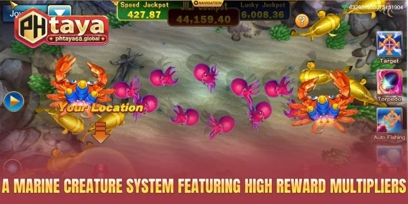 A marine creature system featuring high reward multipliers