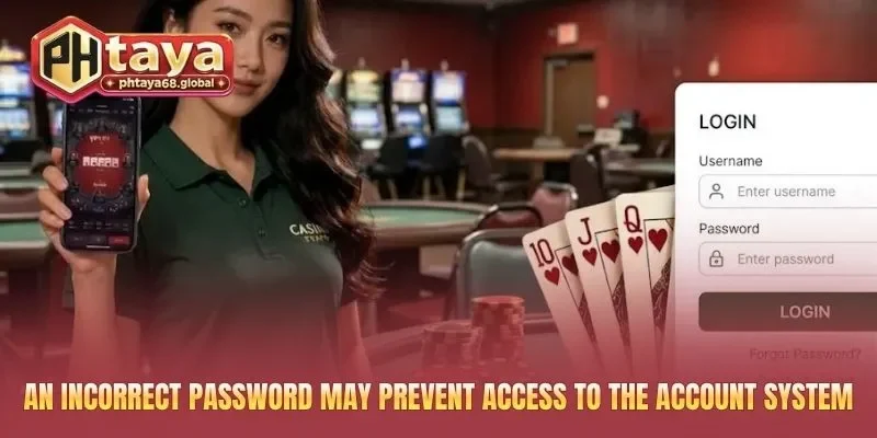 An incorrect password may prevent access to the account system