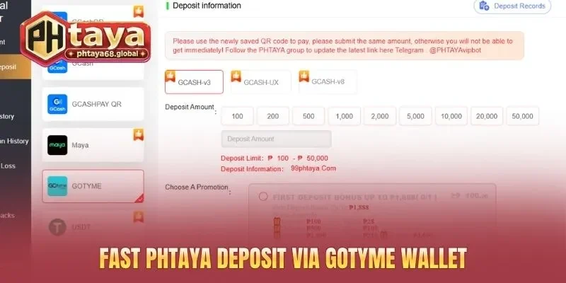 Fast PHTAYA deposit via GoTyme wallet