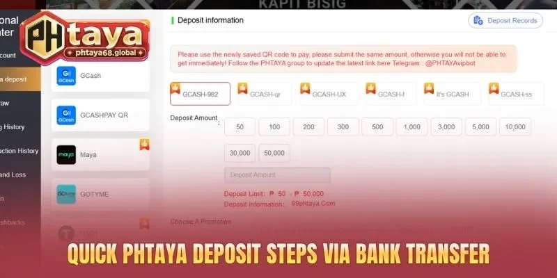 Quick PHTAYA deposit steps via bank transfer