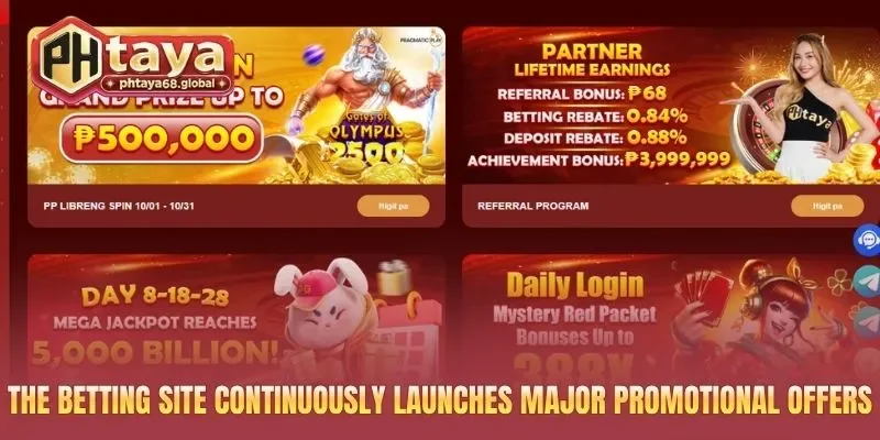 The betting site continuously launches major promotional offers