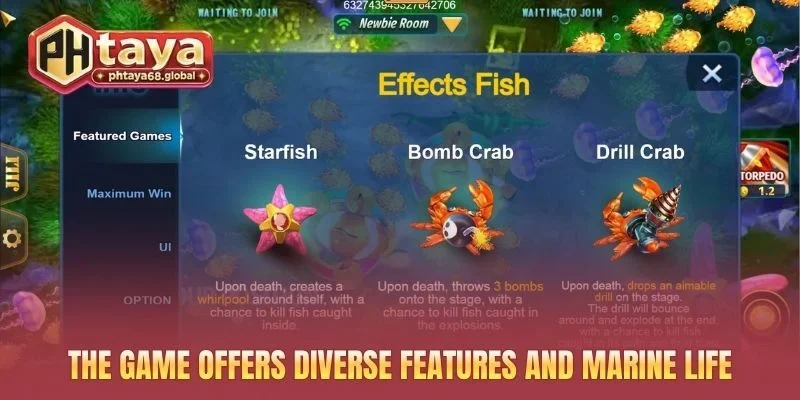 The game offers diverse features and marine life